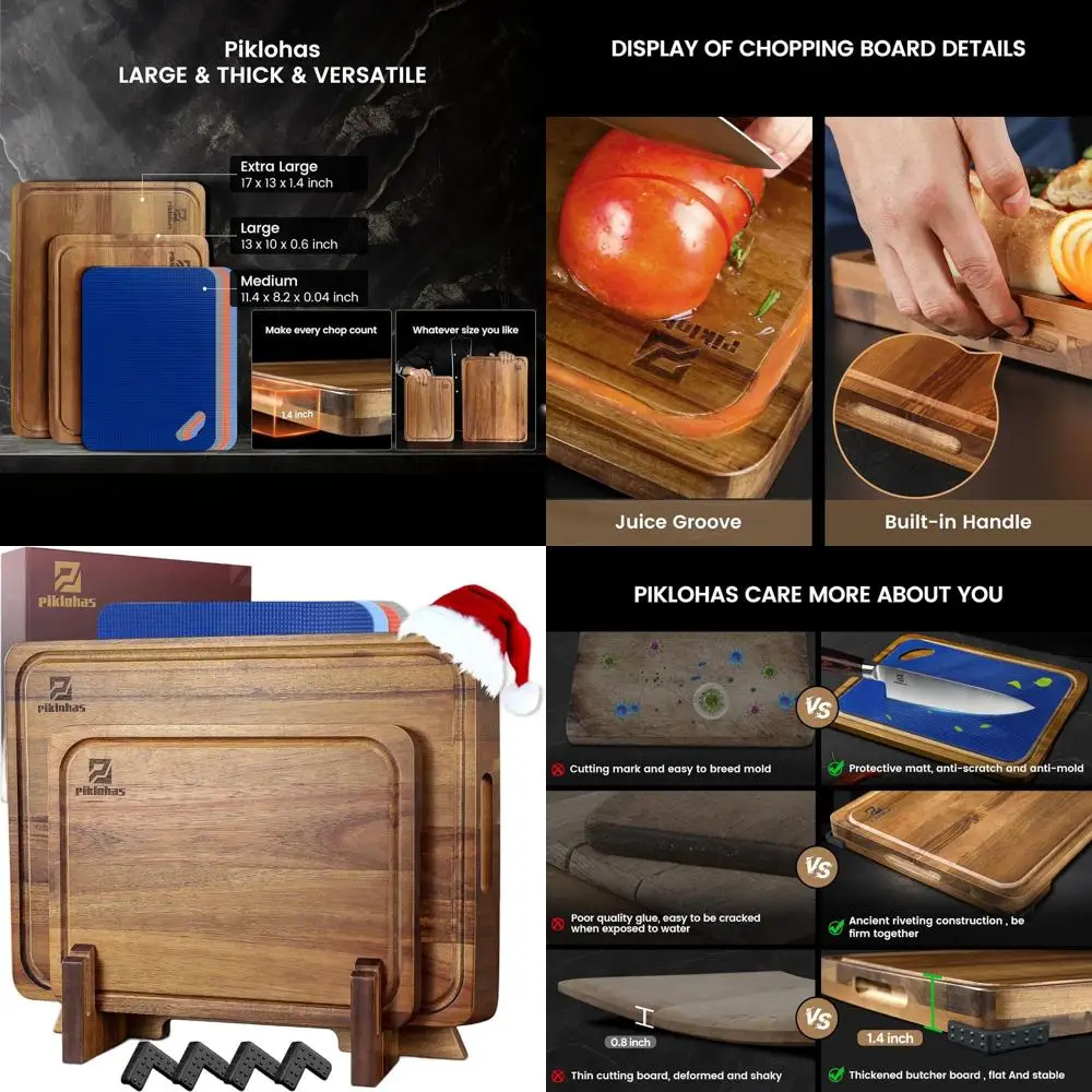 

Acacia Wood 7-Piece Charcuterie Set with Holder, Non-Slip Feet, Plastic Mats, and Juice Groove for Kitchen Use