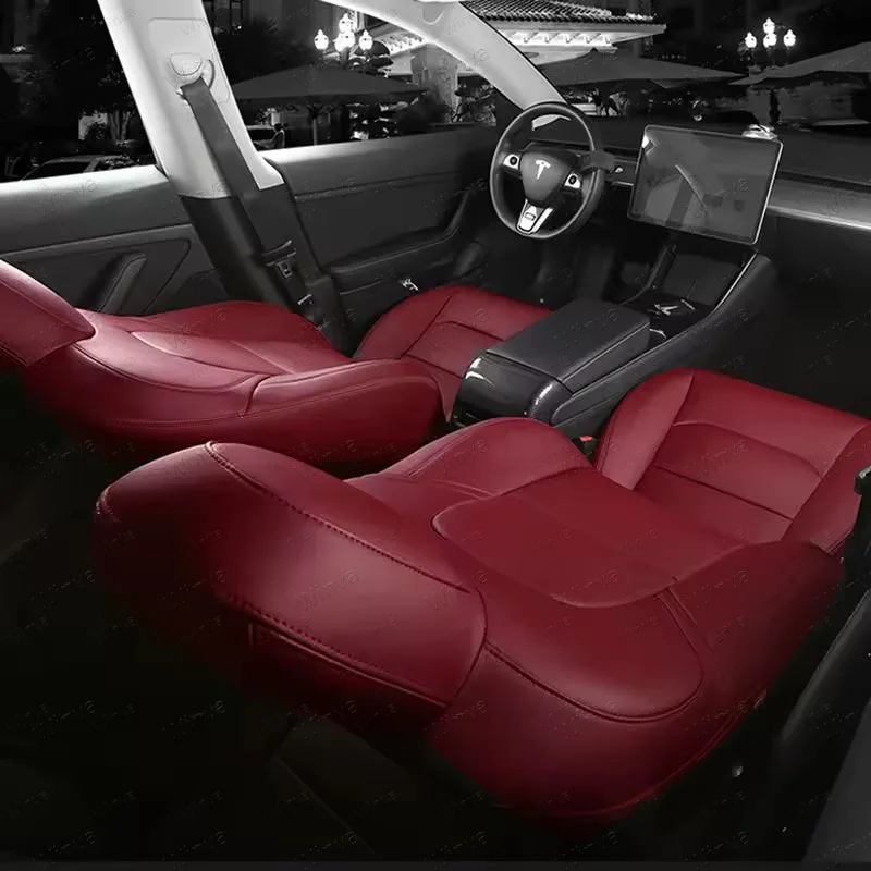 

For Tesla Model 3&Y Seat Covers,Full Set Nappa Leather Style Custom Fit Front&Rear Row Seat Protectors Car Interior Accessories