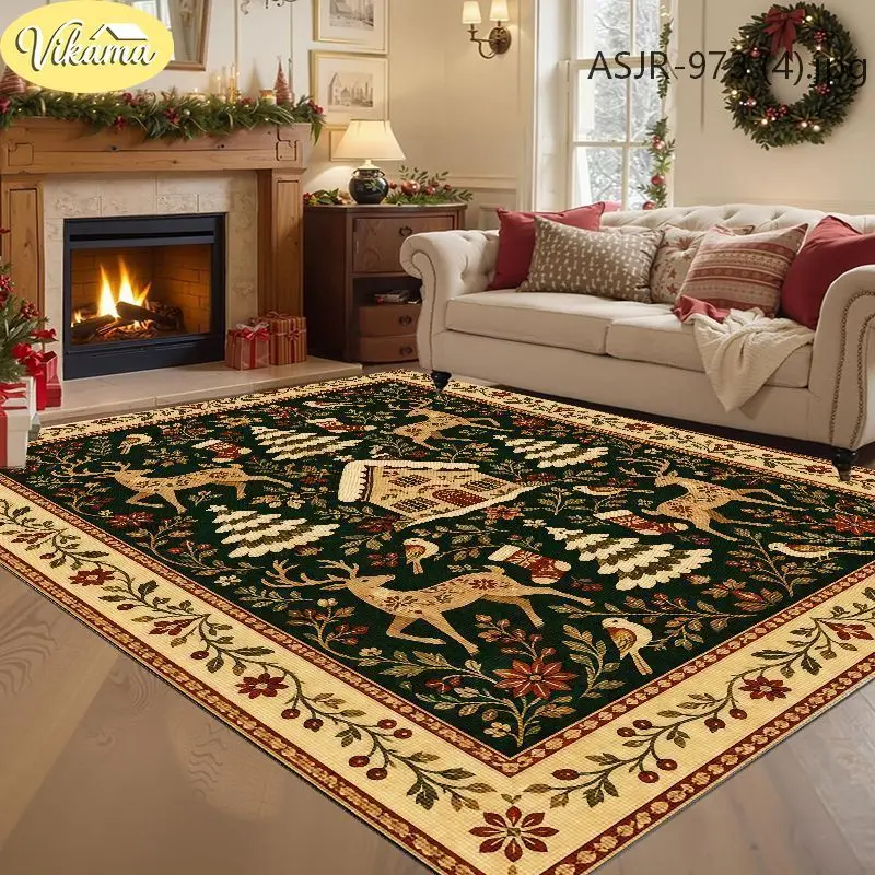 VIKAMA Christmas Tree Gift Box Rug Easy-To-Clean Living Room Floor Mat Festive Party Decoration Non-Slip Home Decor