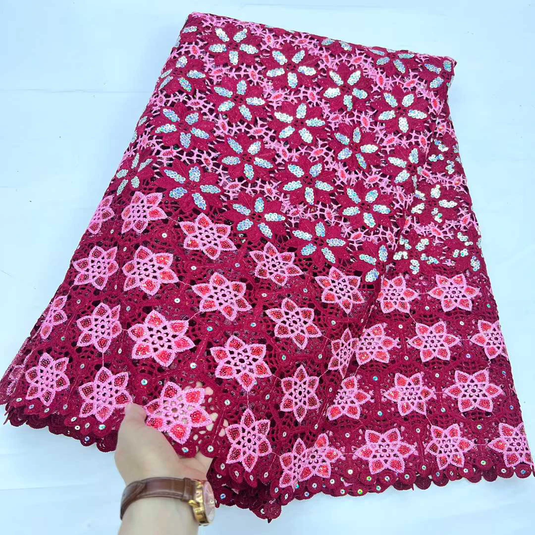 

2026 African Milk Silk Mesh Lace with Sequins French Net Lace Fabric Sewing Embroidered Lace Nigerian Women Wedding Material