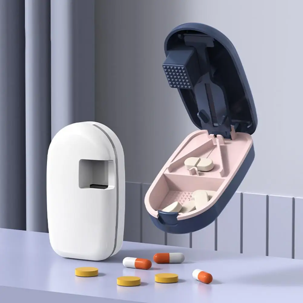 Pill Cutter Splitter for Mini Pills Portable Tablet Grinder Portable Medicine Divider with Storage Compartment for Outdoor