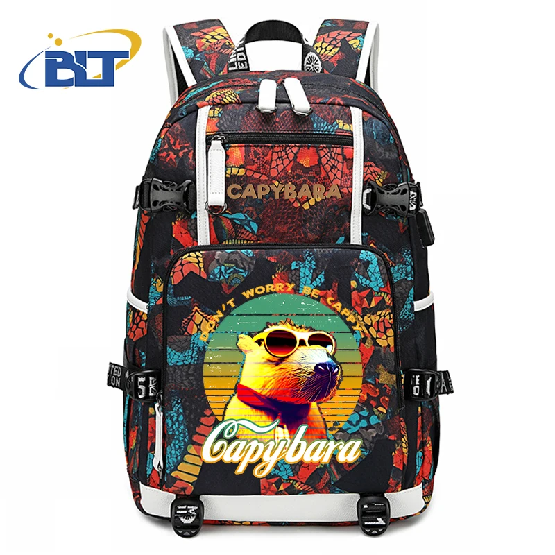 Cute Capybara printed student schoolbag youth backpack usb large capacity travel bag kids school gift