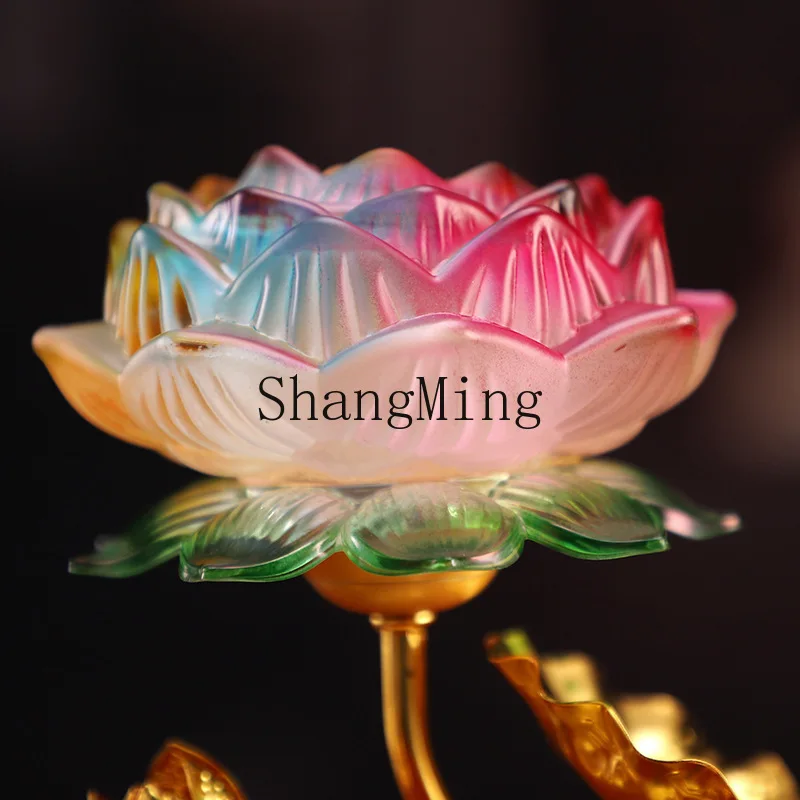 

PYH Yuantong Buddha with lotus ornament, gold-plated alloy colorful Buddha front ornament for the God of Wealth Guanyin