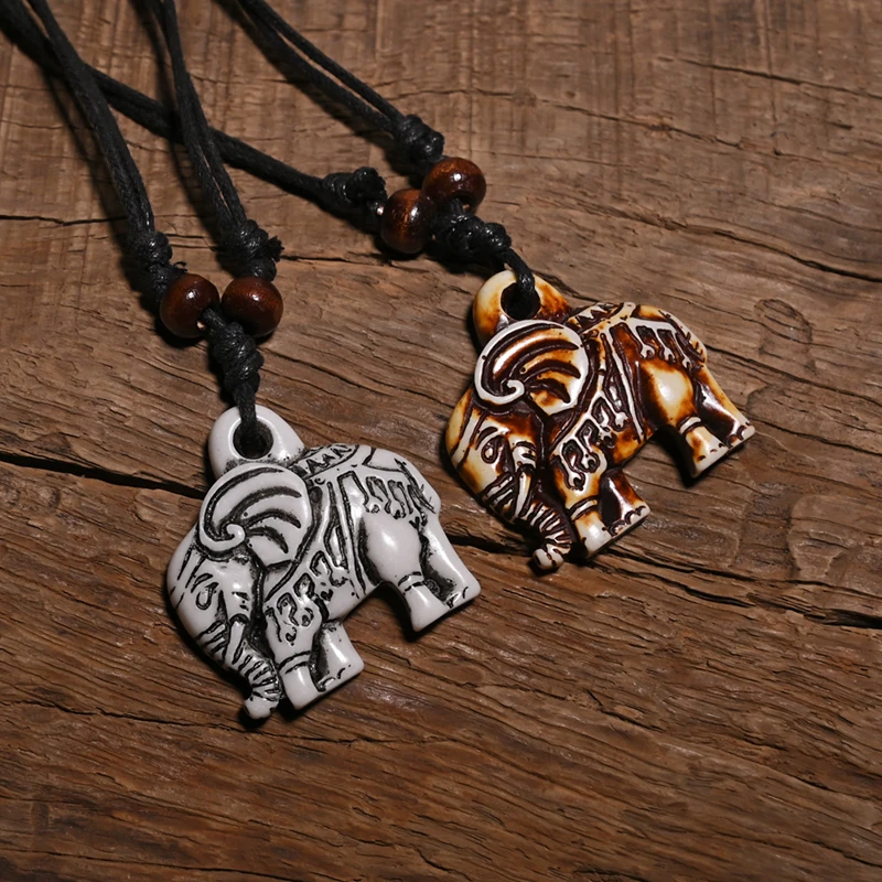 FX026 Naszyjnik słoń Vintage wisiorek mężczyzna Choker Retro biżuteria z Afryki styl plemienny imitacja kości Yak naszyjnik Amulet prezent