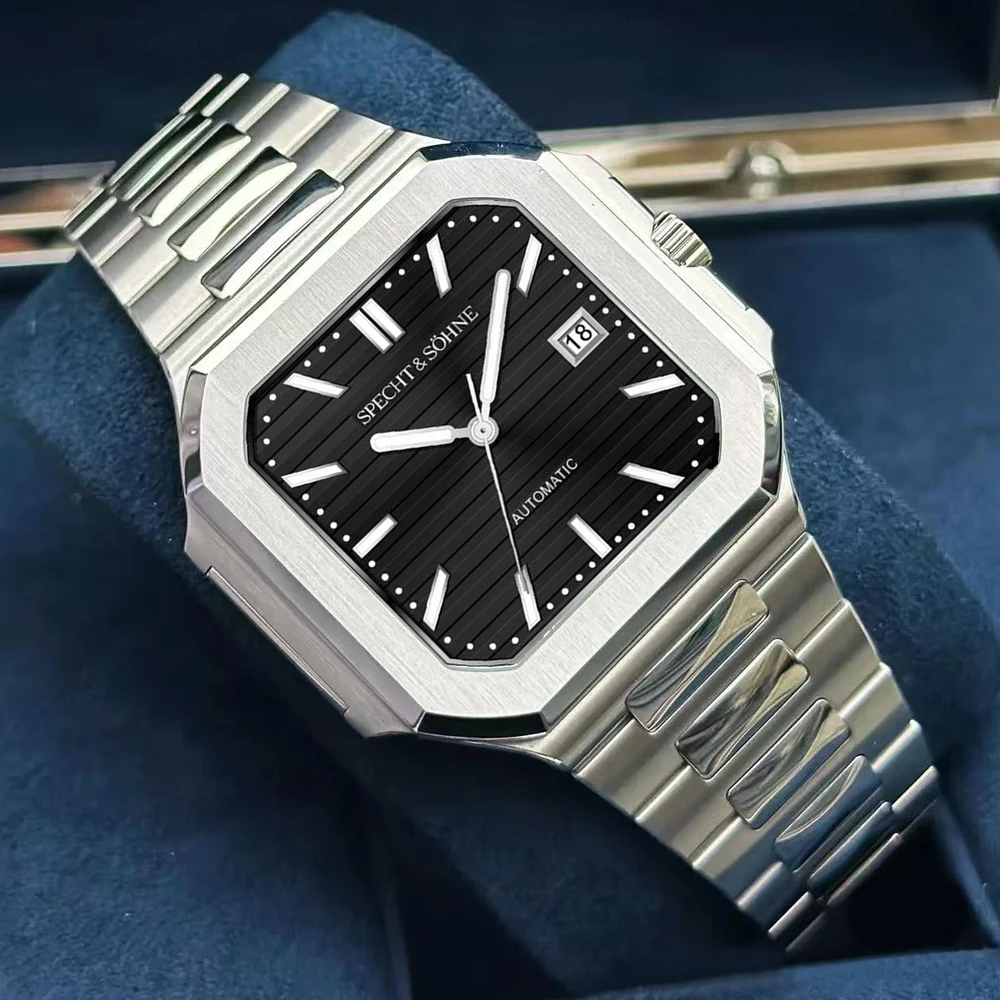 

Specht & Söhne 41MM Men's Mechanical Watches Japan Miyota 8215 Movt Square Cubic Sapphire Stainless Steel Watch 50M Waterproof