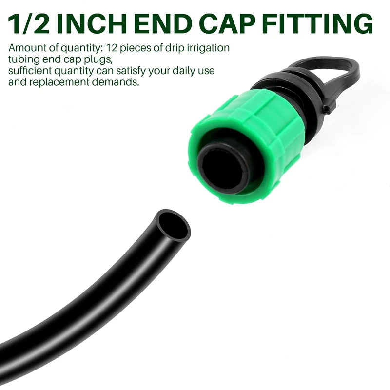 Drip Irrigation Tubing End Cap Plug 1/2 Inch Universal End Cap Fitting, For With 16Mm Drip Tape Tubing Sprinkler System