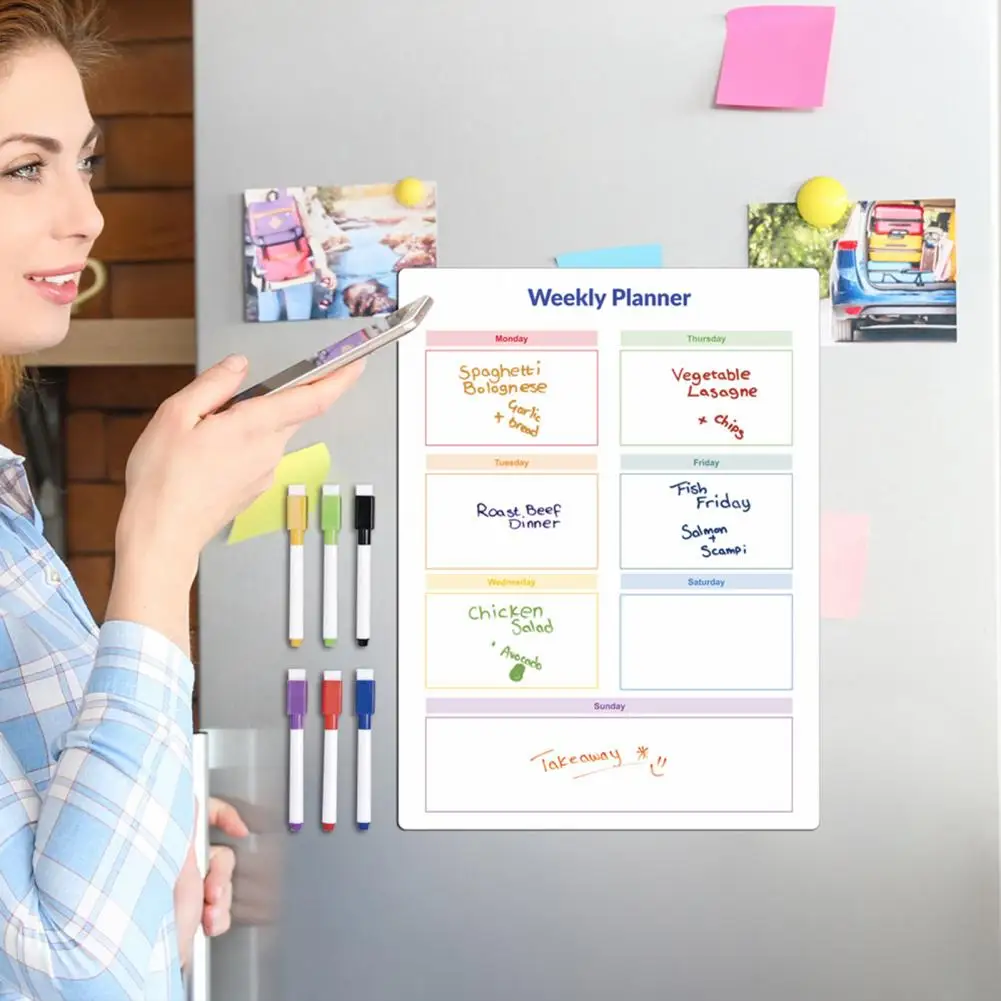 消去可能な冷蔵庫プランナーセット、磁気ホワイトボード、週次プランナー、家庭用の乾式消去メッセージボード付き冷蔵庫、9個