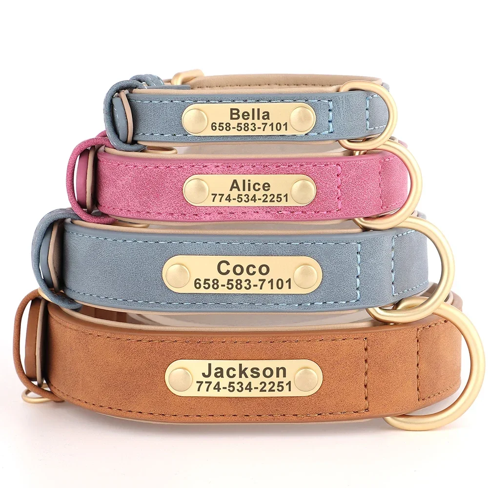 

New Soft Padded Personalized PU Leather Dog Collar with Free Engraved ID Tag Dog Accessories Pet Nameplate for Dog of All Body