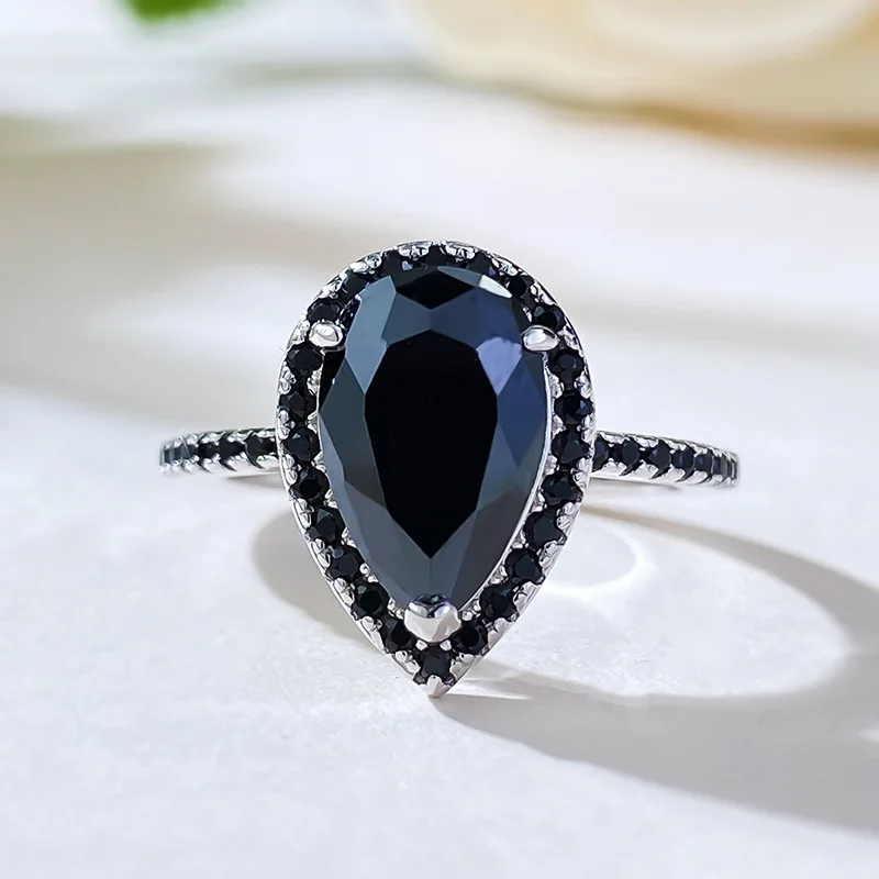 

Apaison 7*11 mm Black High Carbon Diamond Punk Party Jewelry Rings For Women Man