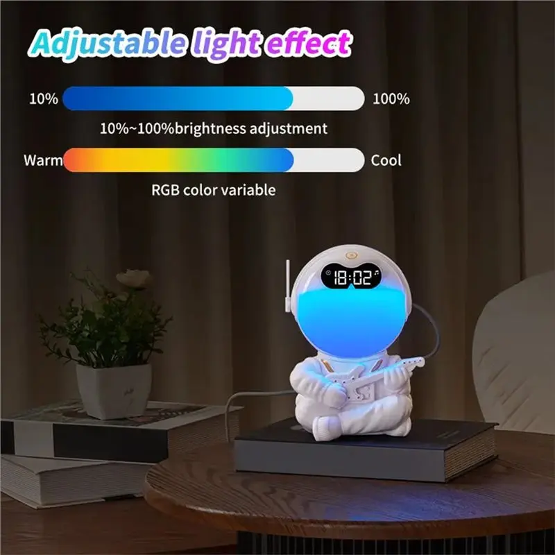 AA51 Astronaut Smart Night Light Clock With Ambient Lighting, Timer Function, Wake-Up Feature, And BT White Noise LED Light A