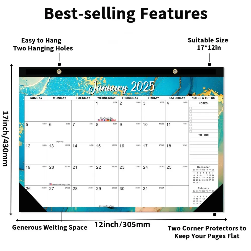 2025 Wall Hanging Calendar Desk Calendar Yearly Monthly Planner Notes To Do List Agenda Schedule Organizer Calendar Home Office