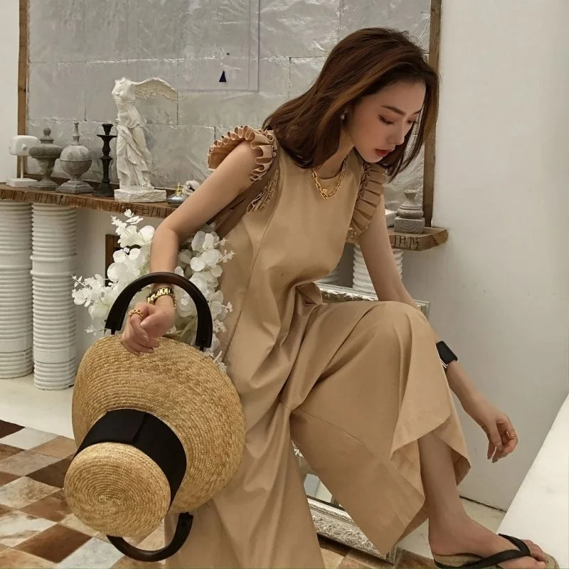 

New Casual Loose Materni Onesie Women Summer Thin Wide Leg Jumpsuit Svel High Waist Korean Sle Commute Cotton 00%