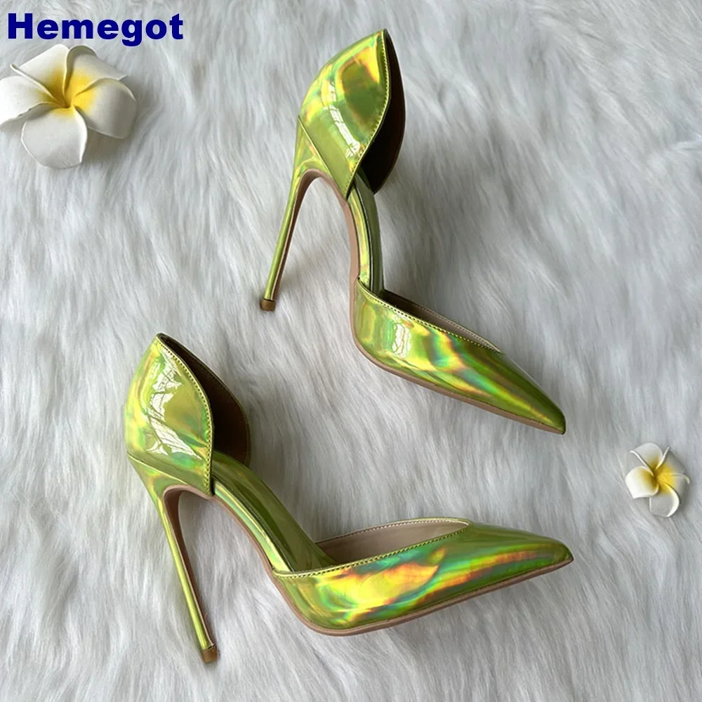 Laser Green Sexy Party Pumps 2024 Summer Pointed Fashion Ladies Wedding Shoes Luxury Shallow Shiny Slip-On Thin High Heels