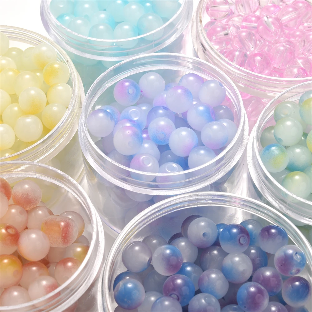 100 Stück 8mm Farbverlauf Meerjungfrauen-Glasperlen Runde Perlen Leuchtende Farben Lose Abstandsperlen für Kreatives DIY-Handwerk Schmuckherstellung – Detail 1