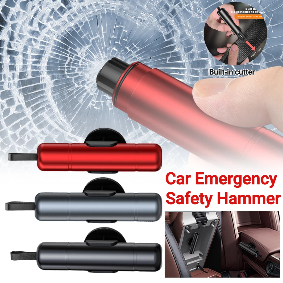 Car Safety Hammer Auto Emergency Glass Window Breaker Seat Belt Cutter Aluminum Alloy Life-Saving Emergency Tools Escape Hammer