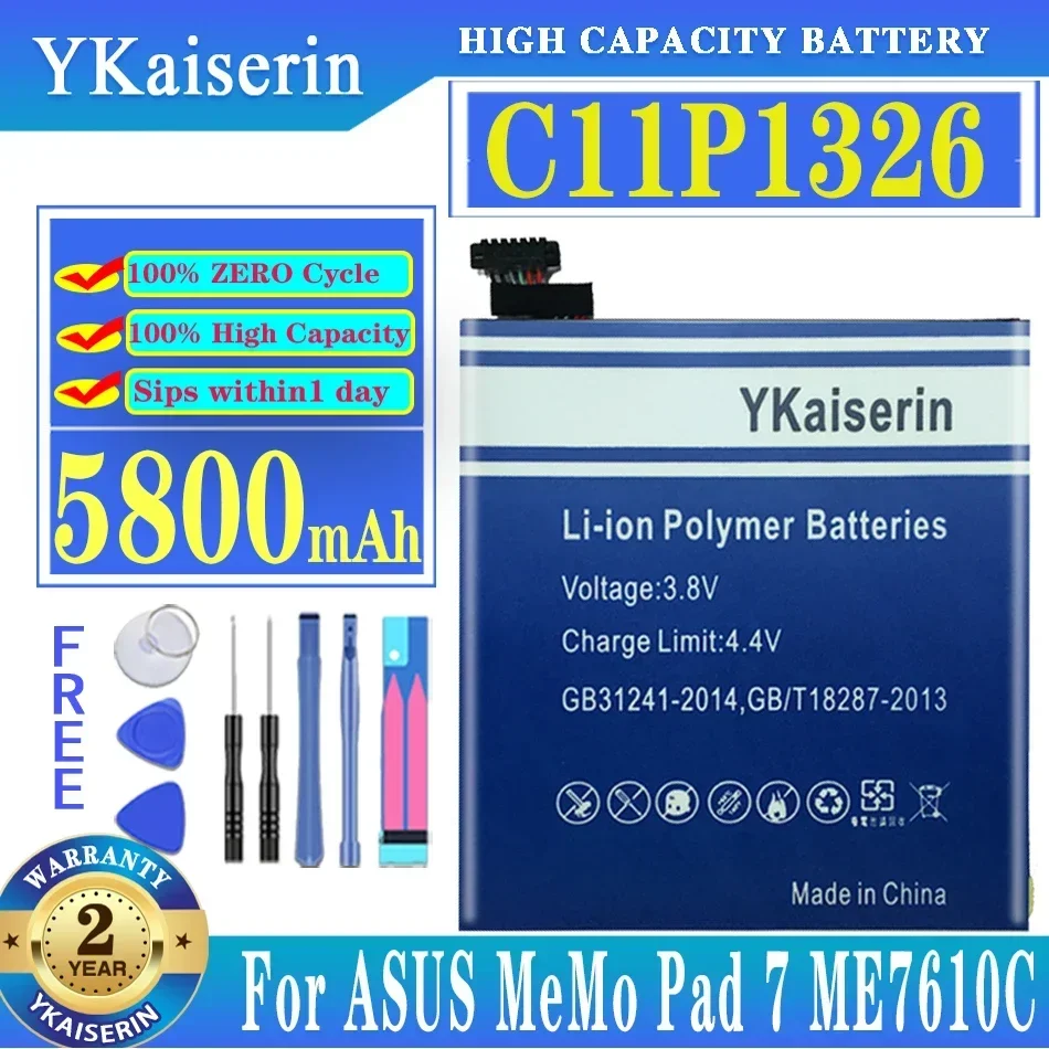 Ykaisener-batería de repuesto C11P1326 para ASUS MeMoPad 7, ME7610C, ME7610CX, ME176C, ME176CX, herramientas gratuitas, 5800mAh