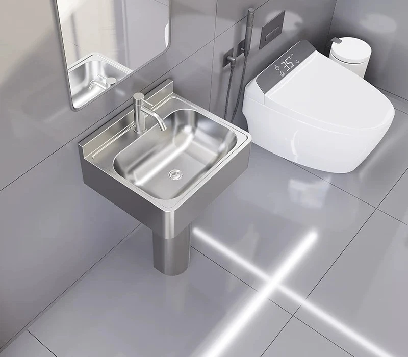 For One-Piece 304 Stainless Steel Pedestal Sink, Freestanding Washbasin for Indoor & Outdoor