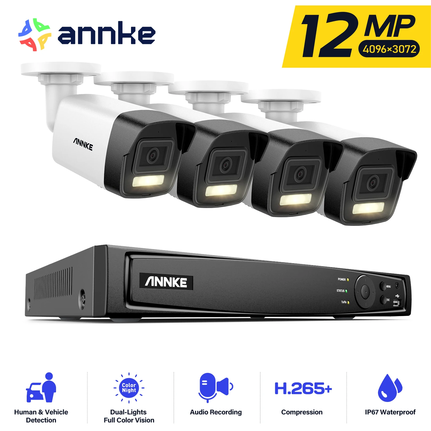 

ANNKE 12MP CCTV Security Camera System Smart Dual Light Motion Detection Night Vision Remote Monitor Camera Surveillance Kit