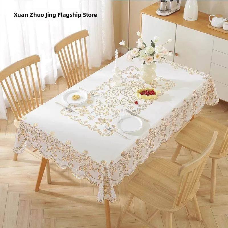 

Waterproof Oil-resistant Wash-free Rectangular Plastic Tablecloth Tea Table Mat Living Room Gold-embossed Tablecloth