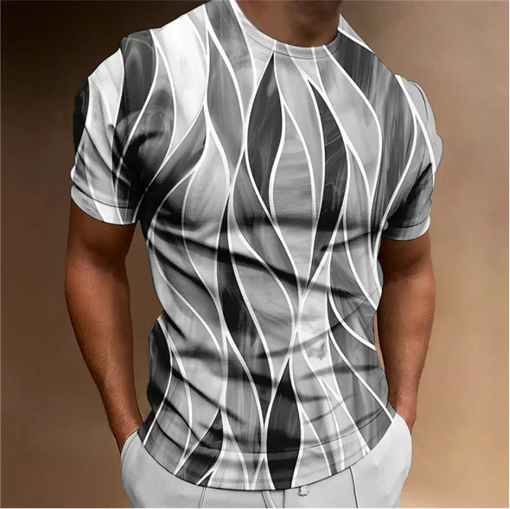 Classic Retro Fashion Men's T-shirt Striped Tattoo 3D Print Summer Beach Street Punk Round Neck Extra Large Short Sleeves