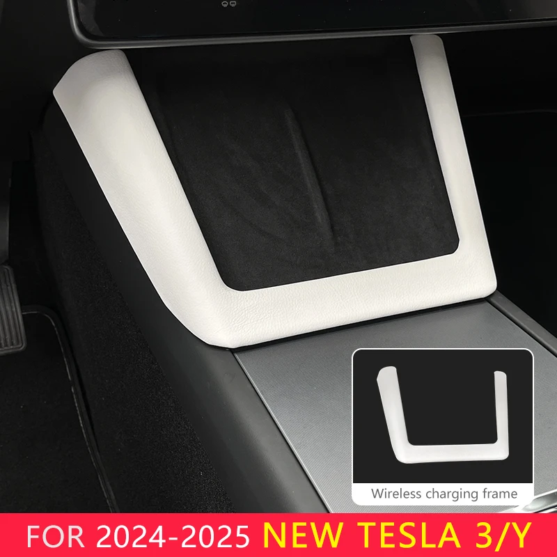 for Tesla Model Y Launch Juniper 2025 Model 3 Highland 2024 White leather Center Console Wireless charging frame Cover - view 3