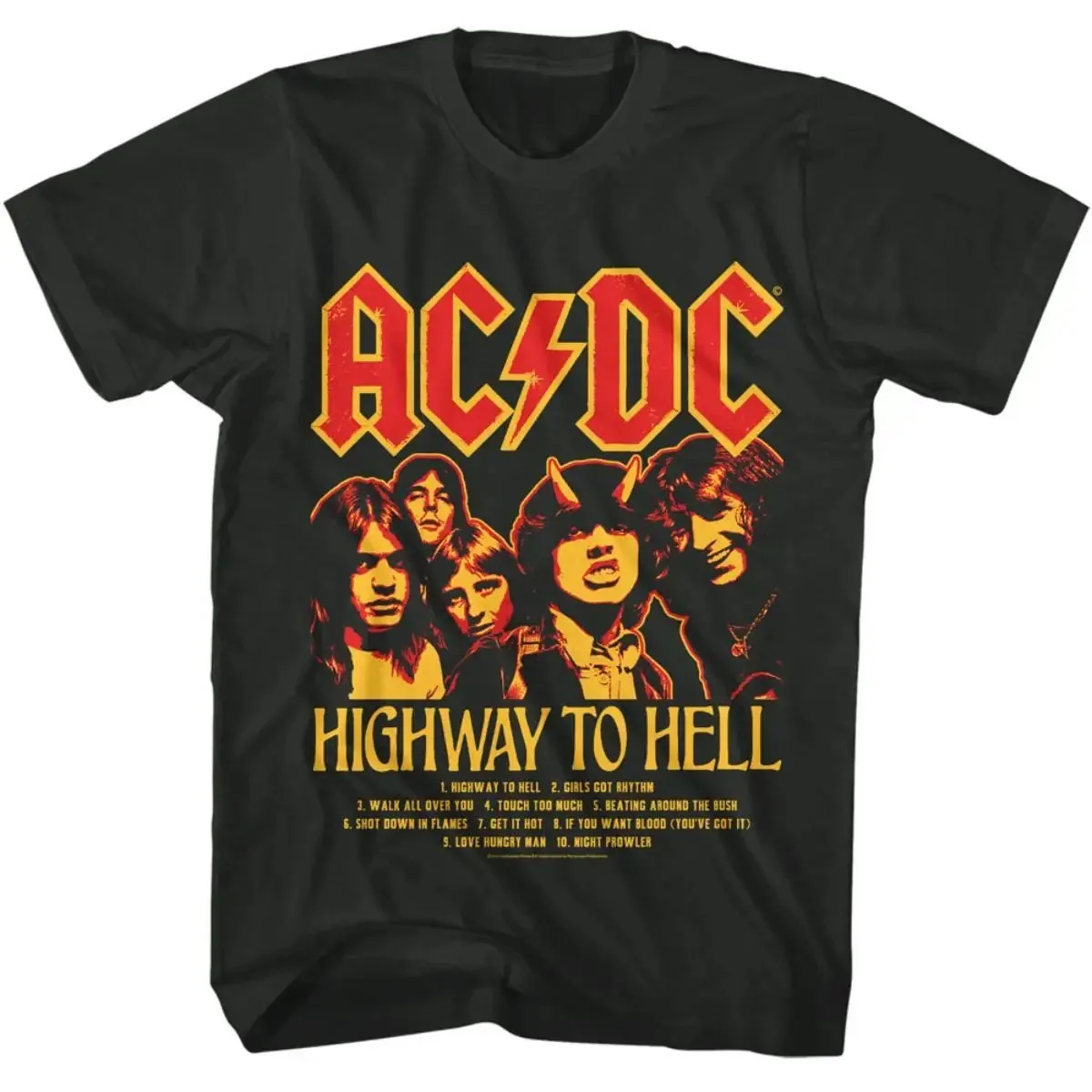 

Футболка ACDC Highway To Hell с двойным принтом, черная, с эффектом потертости, с логотипом группы, названием альбома и списком треков, фан-мерч