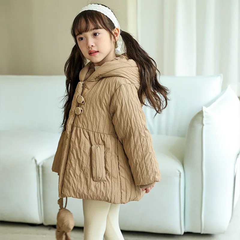 2024 Winter New Down Jacket Women's and Children's Down Jacket Korean Edition Thick Hooded Bow Coat