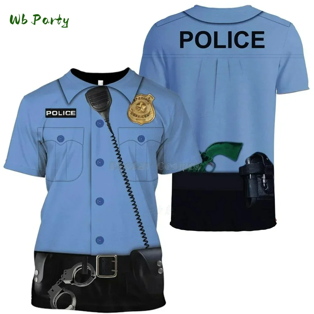 New 3D Printed Cosplay Police Men Short Sleeve Tee Casual Breathable Men's Tops Fashion Trend Men's T-Shirt Loose Men's Clothes