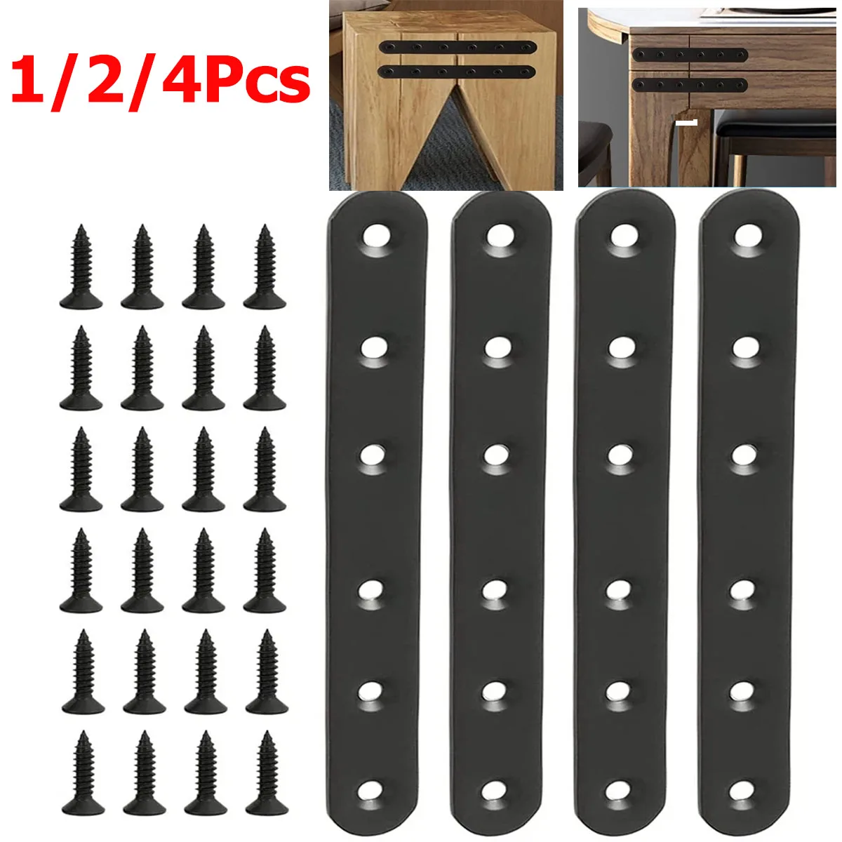1/2/4Pc Stainless Steel Straight Angle Bracket Metal Mending Plate Holes Fixed Scr Furniture Wood Connector Board Brace Brackets