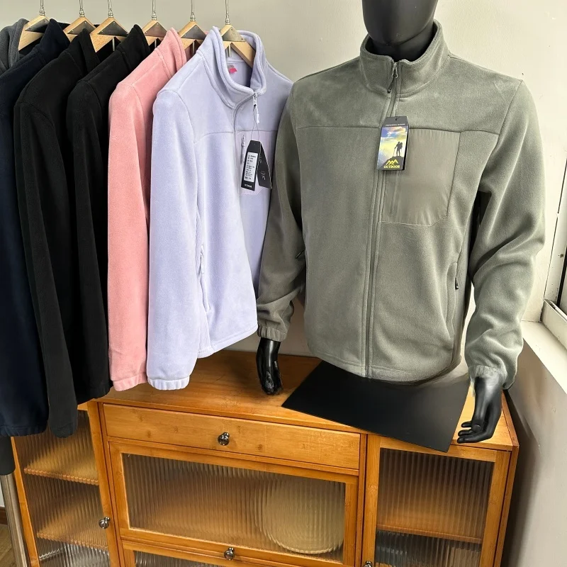 

ex Outdoor Windproof Fce Lined Stand Collar Jaet Couple Sle Thiened Long Sve Zipper Closure Warm Top