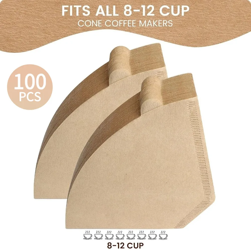 Punana #4 Cone Coffee Filters, 100PCS Unbleached Natural Brown Disposable for Pour Over and Drip Coffee Maker(8-12 Cups)