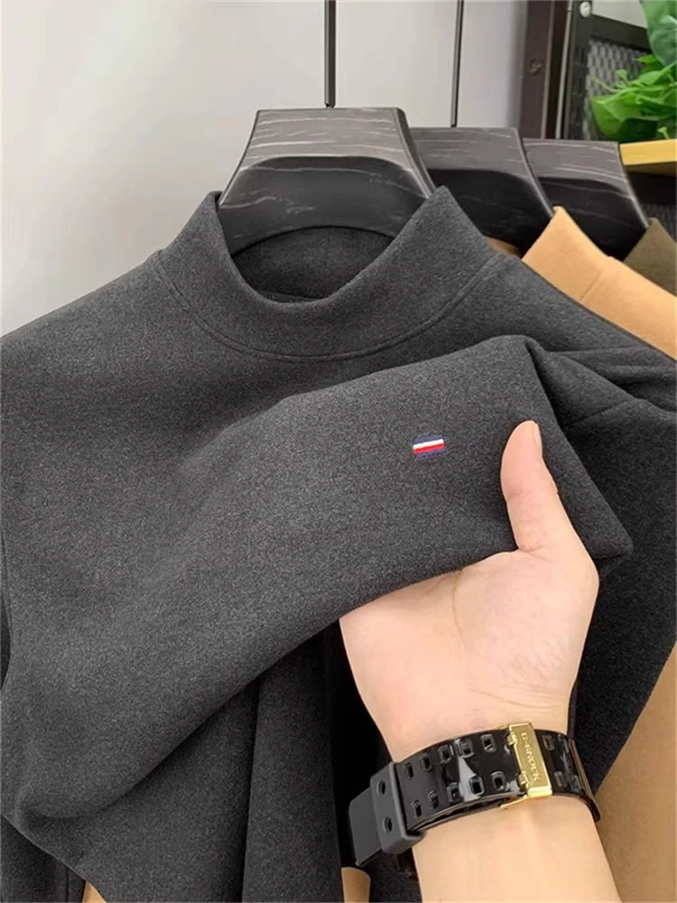 

High-End Thiened Double-Faced Velvet Sweatirt Men's Base irt f-High Collar Floing German Velvet Winter Warm Top