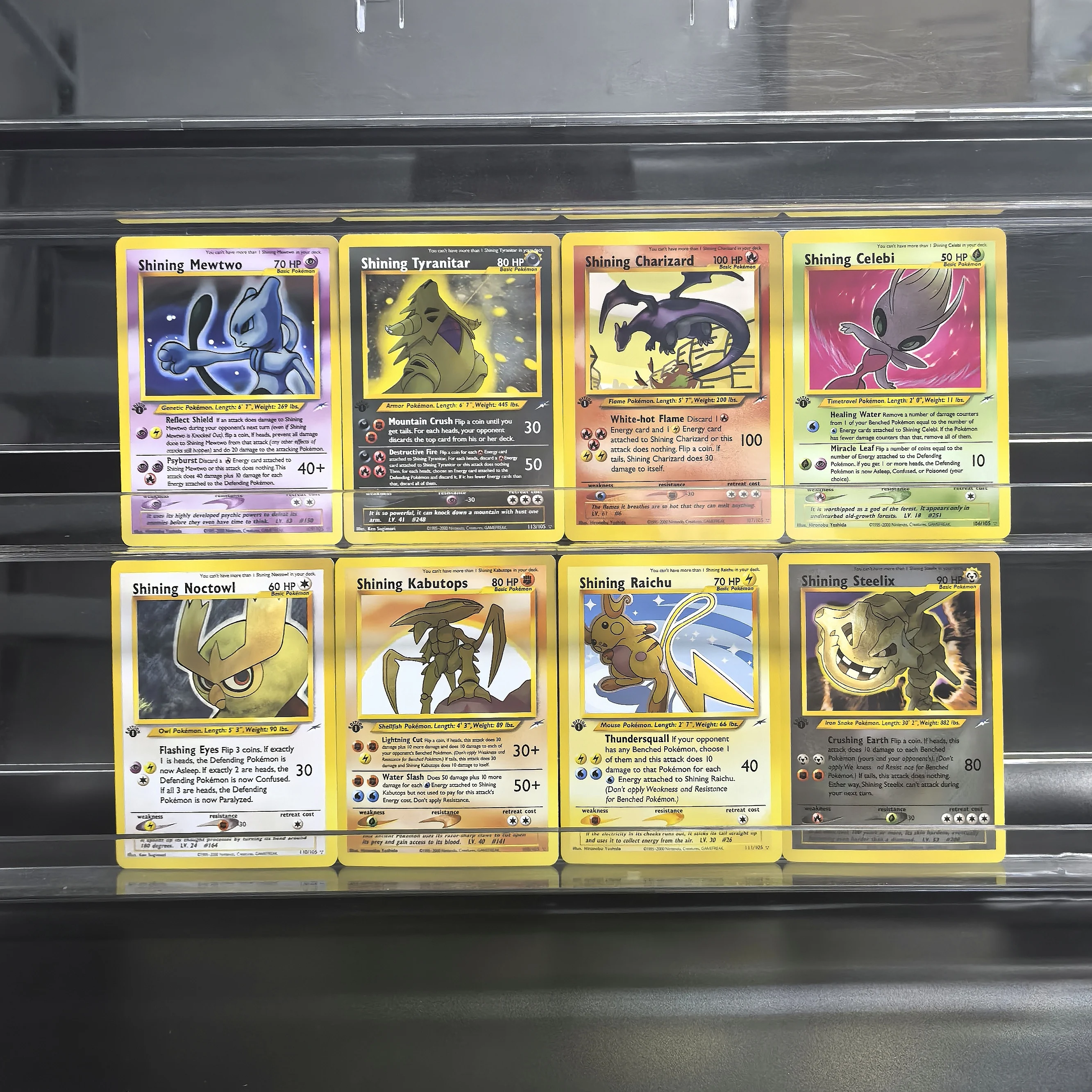 

8 шт., коллекционные карты покемонов, английские блестящие чаризарды Mewtwo Raichu Celebi Steelix, классическая игра, аниме-карты, подарочные игрушки