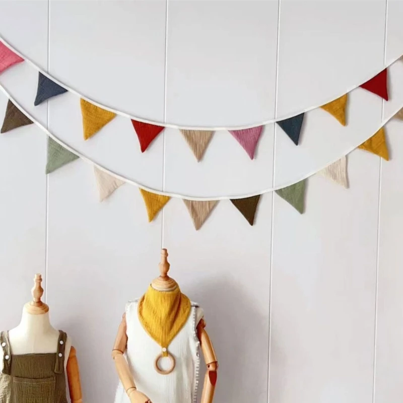 Bunting Banners Cotton Pennant Cloth Bunting Triangle Garland for Wedding Birthday Baby Showers Anniversary Nursery