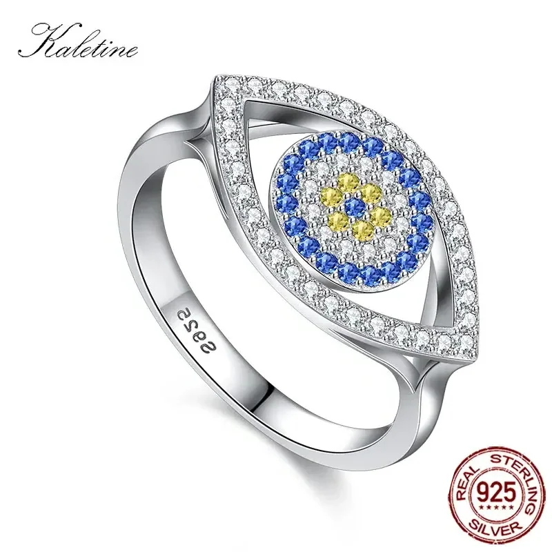 

KALETINE синее кольцо от сглаза, стерлинговое серебро 925 пробы, кольца для женщин, Lucky Big Turkish Eyes, очаровательное кольцо с камнем CZ, ювелирные изделия KLTR135