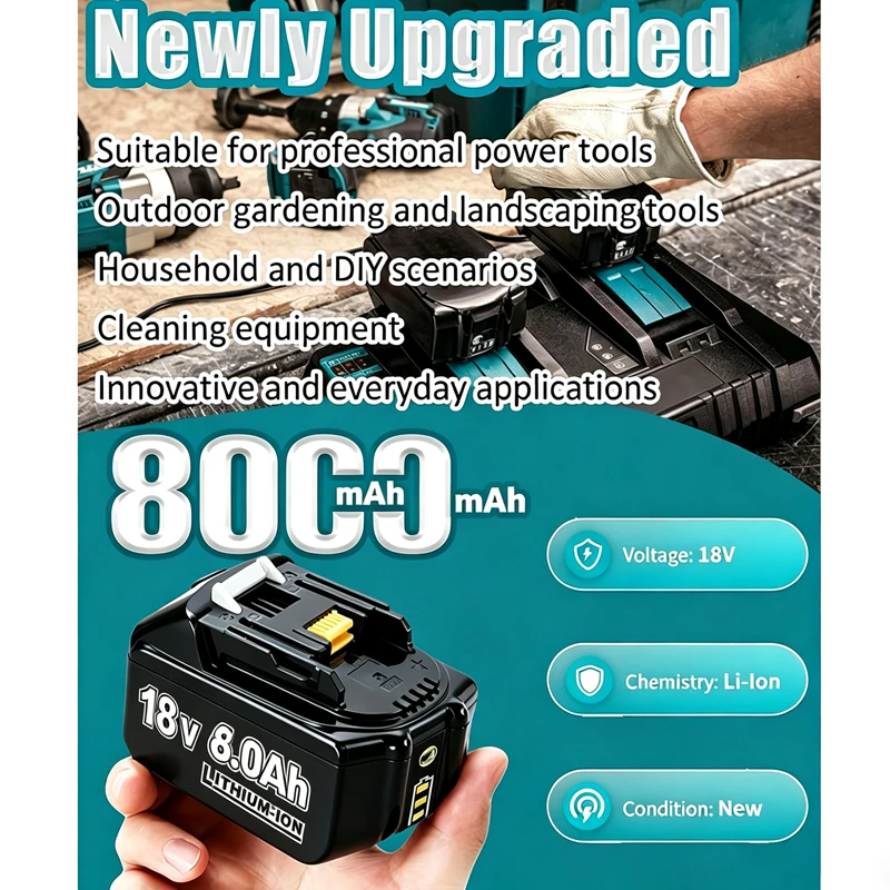 8000-mAh-Akku für Makita BL1830 18V BL1815 BL1860 BL1850 BL1840B, Ersatzakku, Ladegerät, Elektrowerkzeuge, wiederaufladbare Akkus.