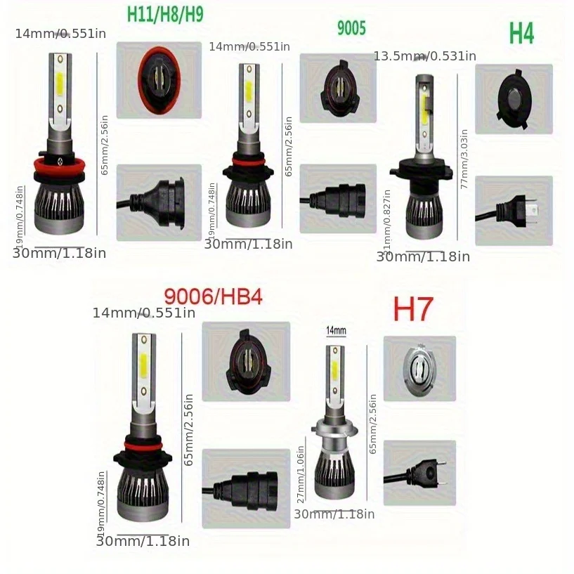 2 قطعة H4 LED لمبة السيارة H7 H8 H11 9005 9006 HB3 HB4 LED المصباح سيارة صغيرة ضوء 12 فولت 6000 كيلو الضوء الأبيض LED لمبة سيارة العلوي #2