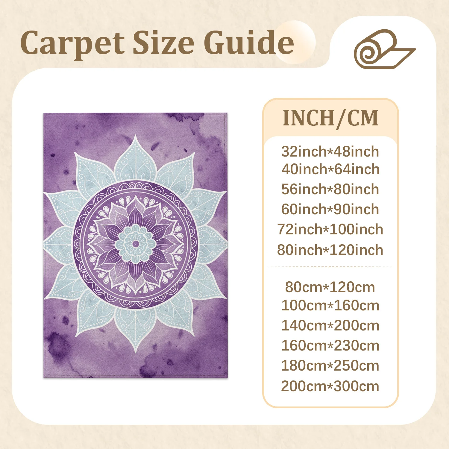 Purple Watercolor Mandala Velvet Area Rug, Soft Plush Machine Washable Floor Rug for Living Room, Bedroom, Entryway, Ideal for Halloween, Thanksgiving, Christmas, New Year Home Decor