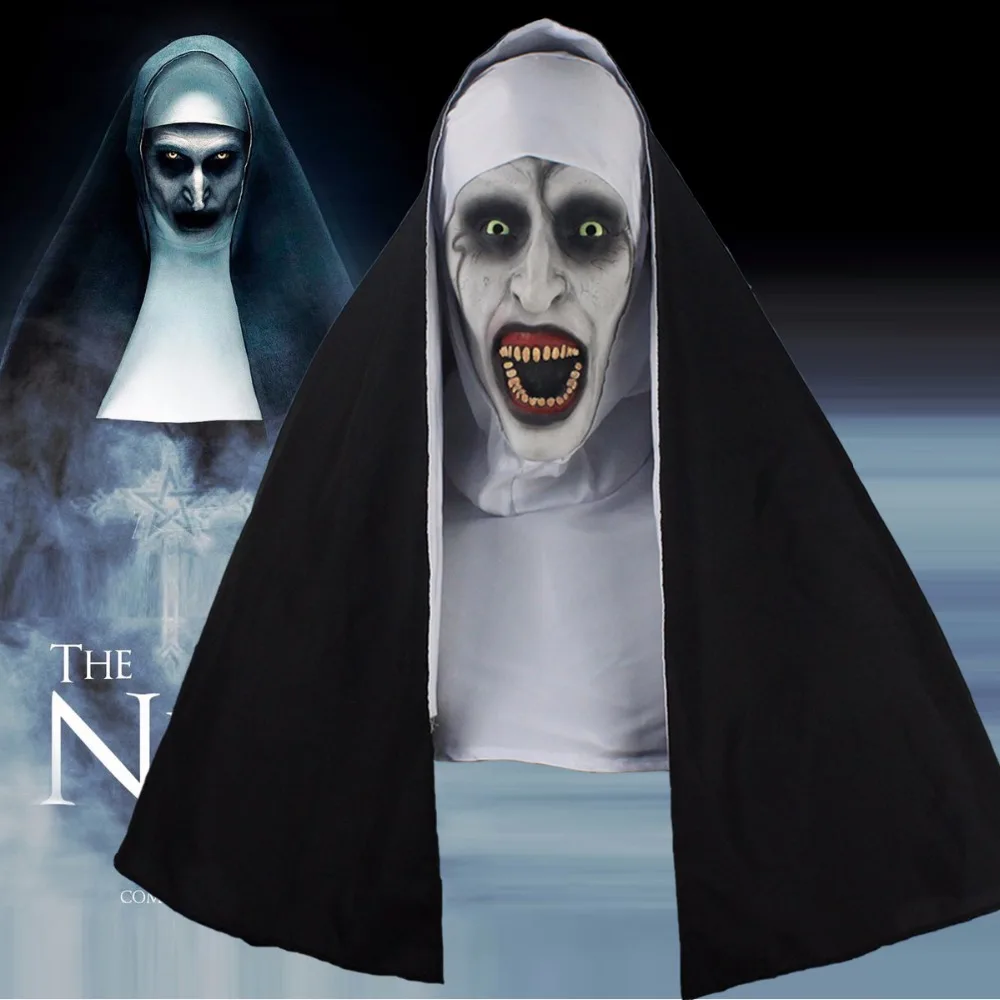 The Nun Horror Mask Cosplay Valak Scary Latex Masks With Headscarf Full Face Helmet Halloween Party Props 2018 Drop Shipping