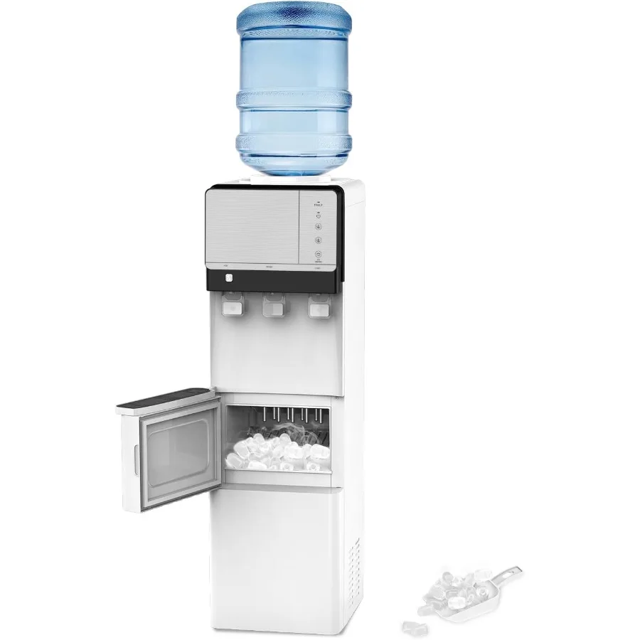 

3 in 1 Water Cooler Dispenser with Ice Maker for 5 Gallon Bottle 27 lbs in 24 hrs 3 Temperature Night Light Perfect for Home Of