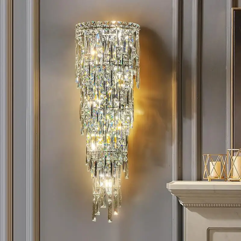 

Modern crystal wall lamp Bedside lamp corridor lamp Luxury villa duplex living room background wall decorative lighting