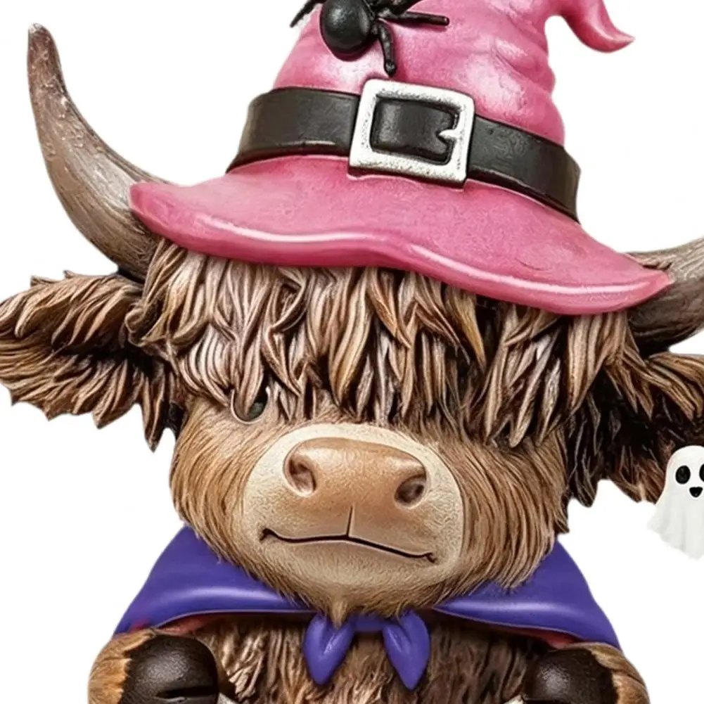 Halloween Table Decorations Black Cat Bat Ornaments 2 Pcs Highland Cow Figurines with Witch Hats Halloween Pumpkin for Tabletop