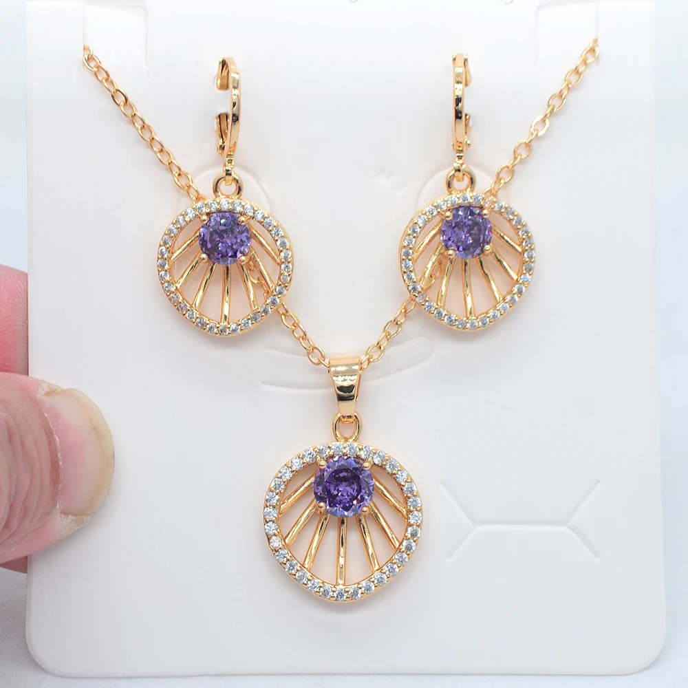 

Fashion Gold Color Women Purple Cubic Zirconia Sea Shell Design Jewelry Set