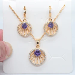 Fashion Gold Color Women Purple Cubic Zirconia Sea Shell Design Jewelry Set