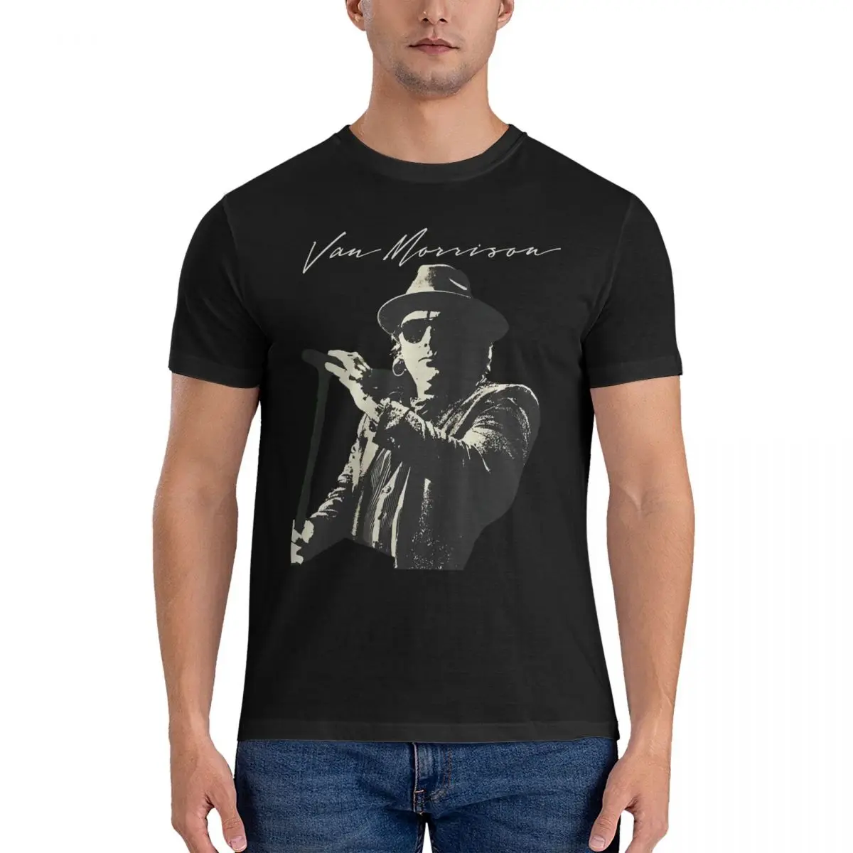 Men T-Shirt Fan Humorous 100% Cotton Tee Shirt Short Sleeve V-Van Morrison T Shirts Round Neck Tops Summer