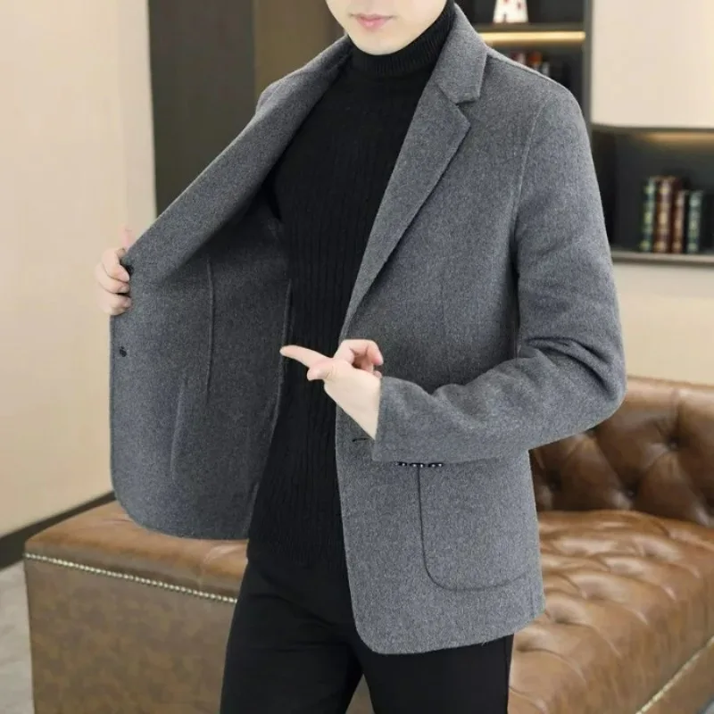 KIDWHXR Herbst-Anzugjacke für Herren, schmal geschnitten, mit Umlegekragen, Business-Casual-Mantel, langärmelig, mit Taschen, vielseitige Herren-Oberbekleidung – Detail 2