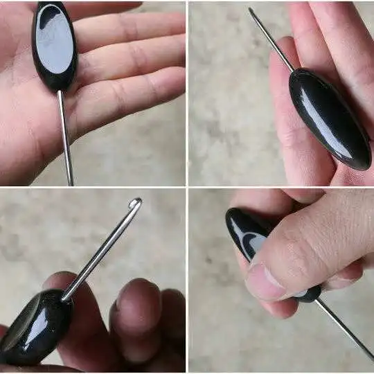 Black Short Handle Sweater Crochet Hooks Wool Lace Hook Knitting Tool Real Horn Handle Micro DIY Knitting Needles Sewing Tools