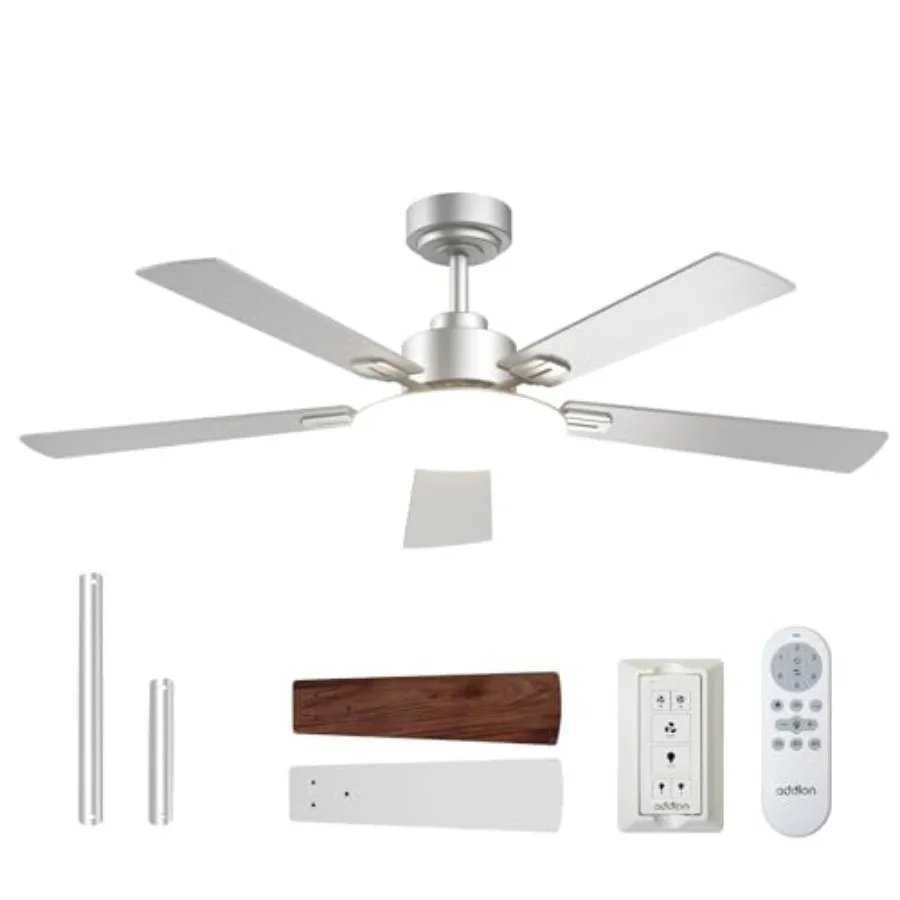 

Ceiling Fans with Lights for Bedroom, Farmhouse, Living Room, Indoor/Outdoor Use: 52 inch Silver Metal Ceiling Fan with Remote,