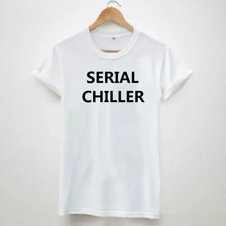 SERIAL CHILLER Letters Print Women Tshirt Cotton Shirt For Lady White Black Top Tee Big Size y2k tops women clothing 2024 Cotton