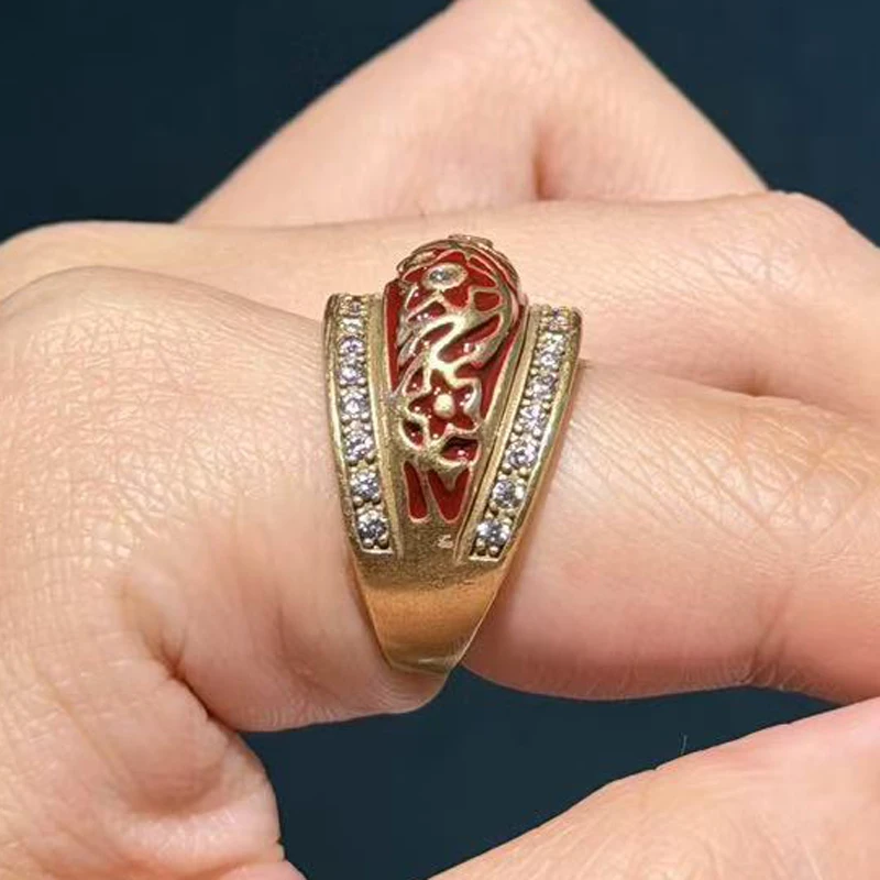 

Red Enamel Adjustable Vintage Rings Gold Color Rhinestones Woman Engagement Jewelry 2026 Trend Luxury Antique Star Carving Gifts
